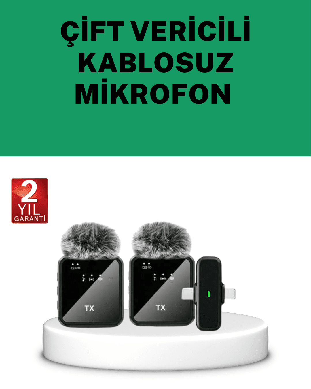 Canlı Yayın ve Video Çekimleri İçin Çiftli Kablosuz Yaka Mikrofon