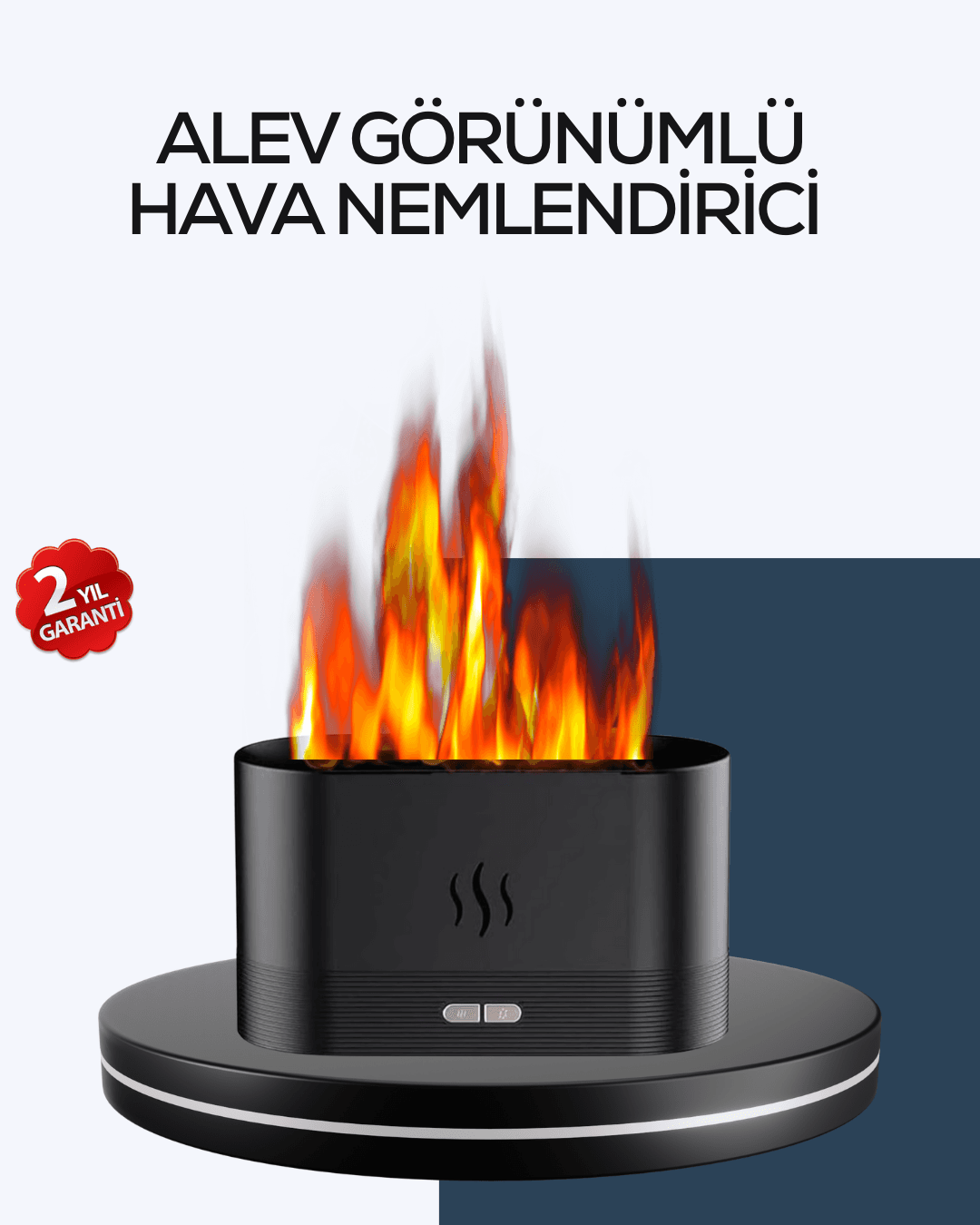 Alev Efektli Aromatik Oda Kokusu Difüzörü LED Işıklı Nemlendirici Siyah