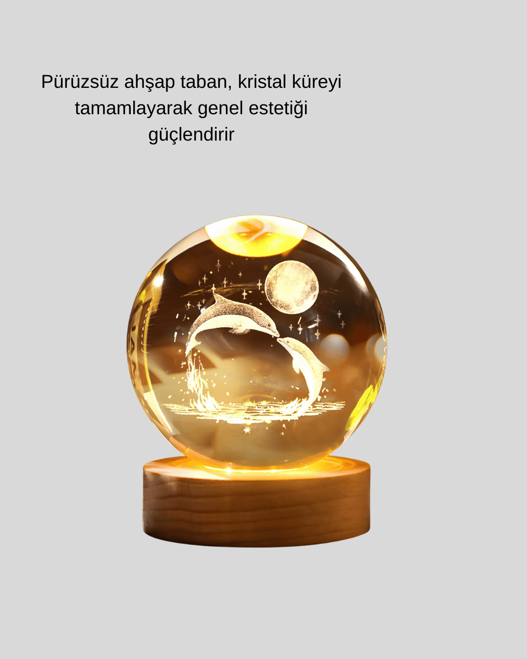 LED Işıklı Yunus Küre Ahşap Standlı Modern Dekoratif Aksesuar 6