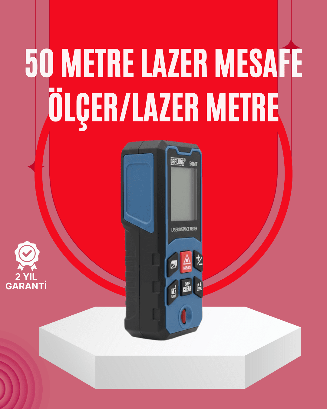 50 Metre Lazer Ölçüm Cihazı Alan ve Mesafe Hesaplama