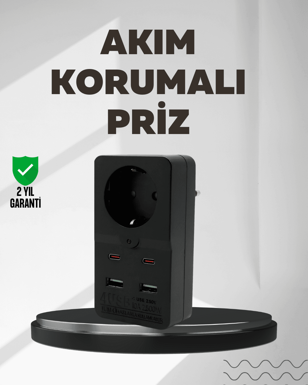 Tip Akım Koruma Prizi 10A 2500W USB Type C Destekli