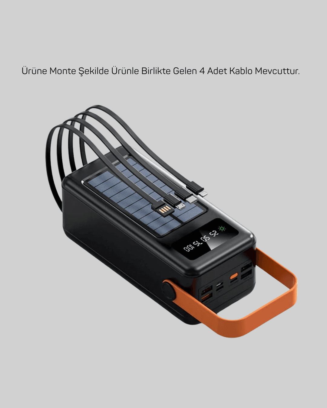 80000 mAh Güneş Enerjili Powerbank 4 Kablolu Type C Lightning Micro USB 6