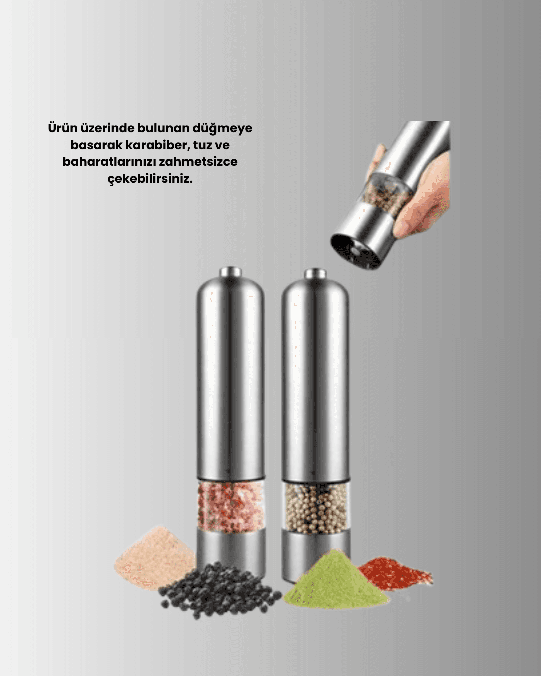 Pilli Baharat Değirmeni Karabiber Tuz ve Baharat Öğütücü 4