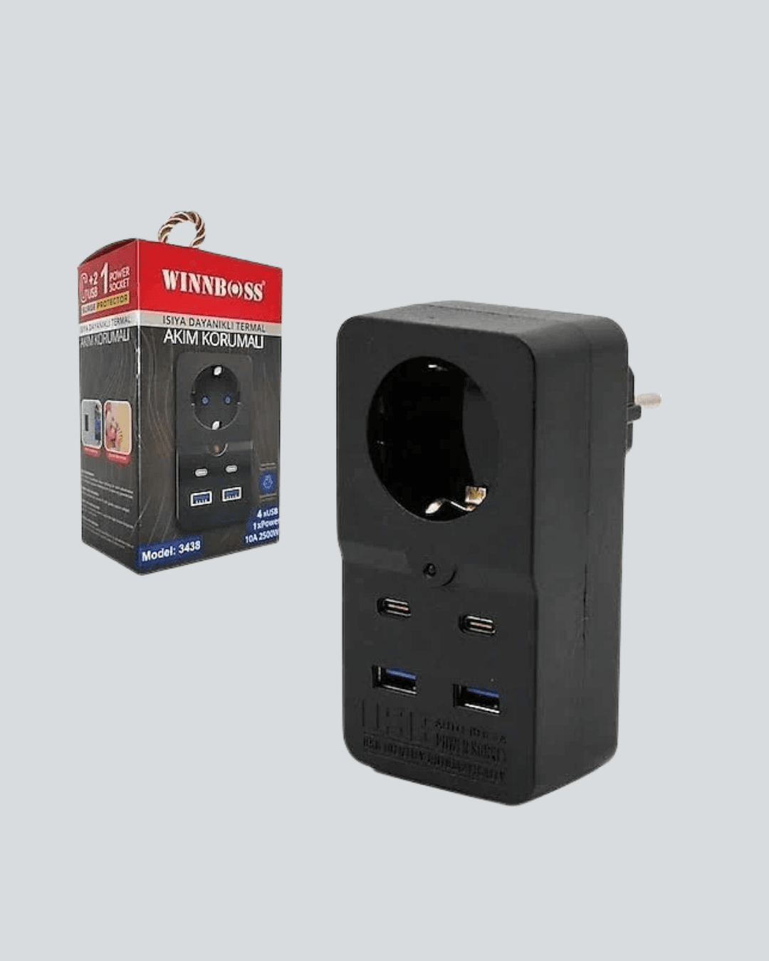 Tip Akım Koruma Prizi 10A 2500W USB Type C Destekli 4