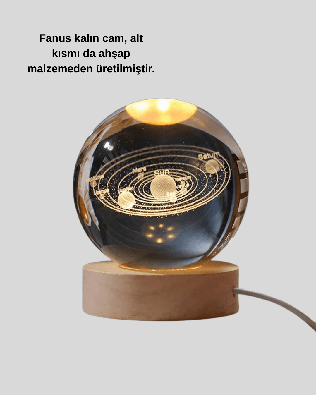 Dekoratif LED Kristal Küre Ahşap Altlıklı Şık Gece Lambası 4