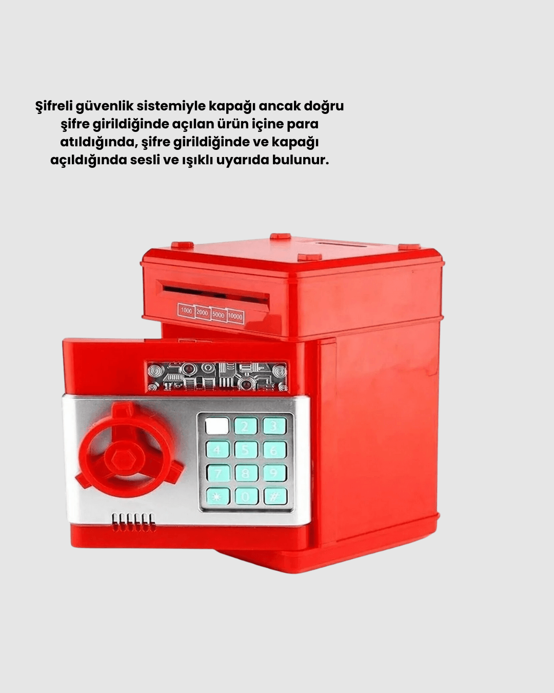 Kırmızı ATM Tasarımlı Şifreli Para Kasası Kumbara - Güvenli ve Eğlenceli Birikim 5