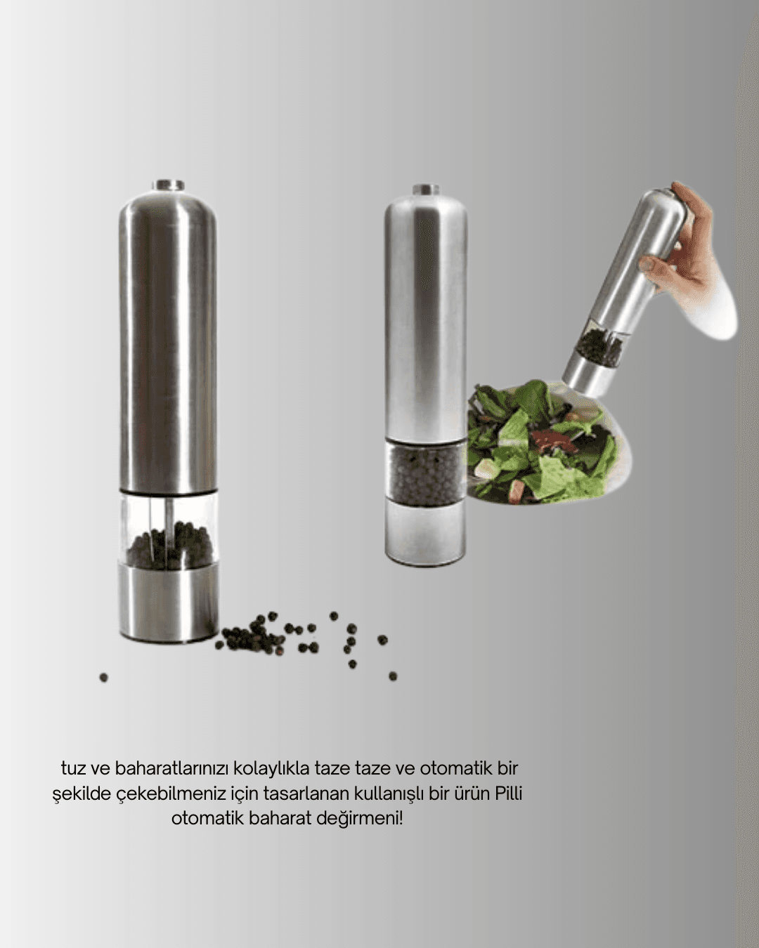 Pilli Baharat Değirmeni Karabiber Tuz ve Baharat Öğütücü 5