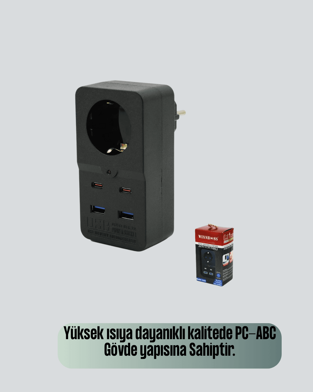 Tip Akım Koruma Prizi 10A 2500W USB Type C Destekli 5