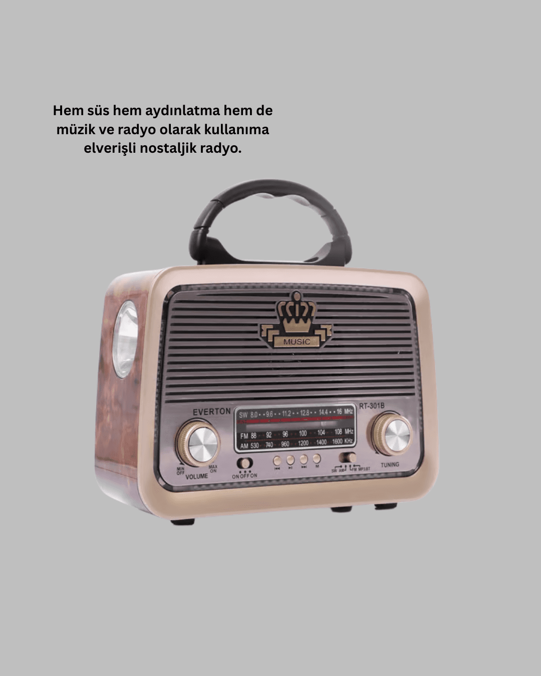 Eskitme Tasarımlı Ahşap Bluetooth Radyo LED Aydınlatmalı 5