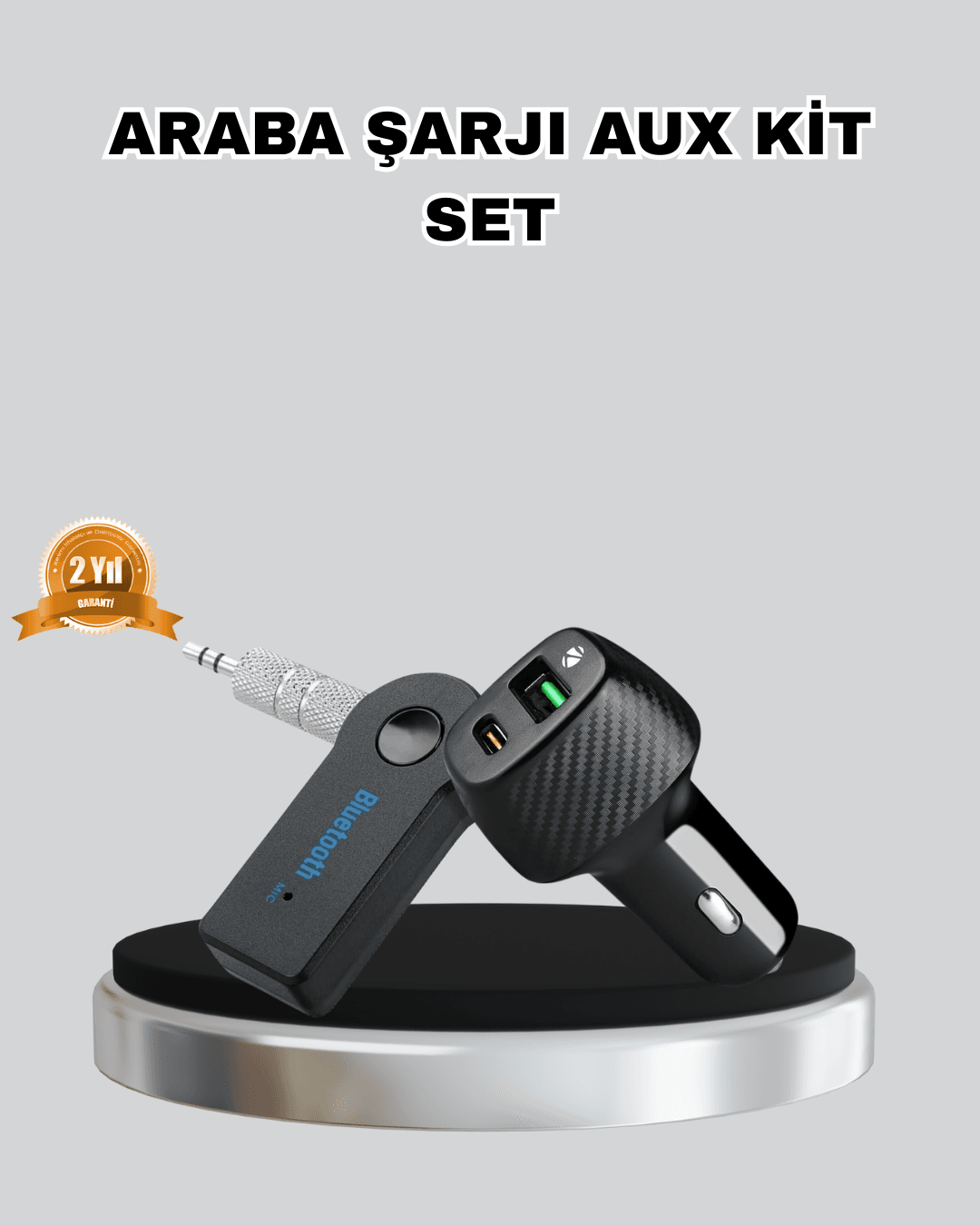 AUX Bluetooth Adaptör ve 38W Hızlı Araç Şarj Cihazı Seti