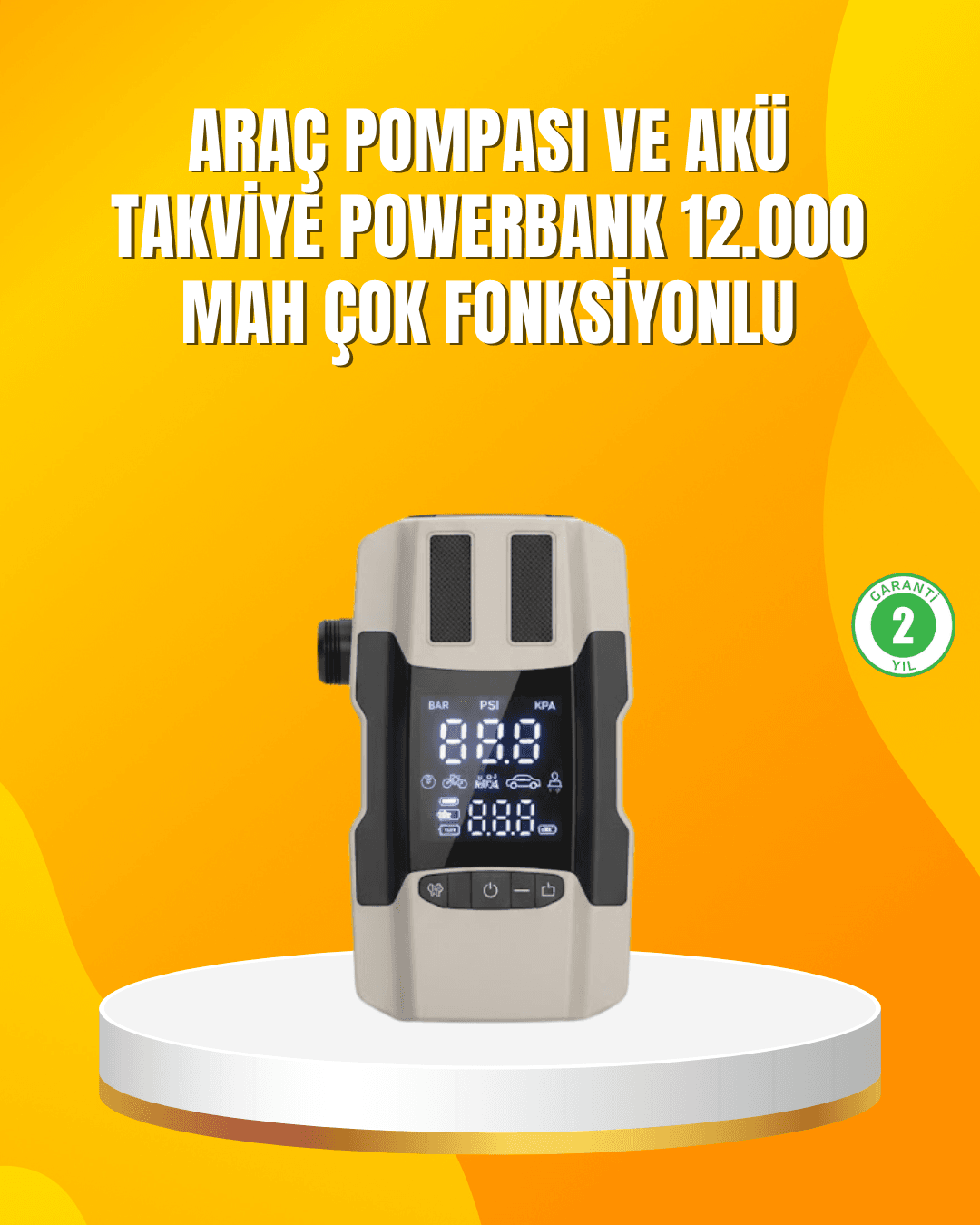 12.000 mAh Akü Takviye Powerbank Dahili Hava Pompası Dijital Ekranlı