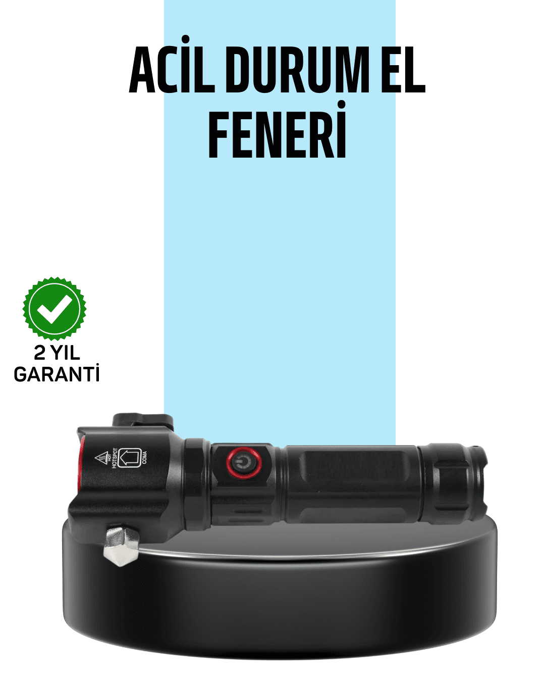 USB Şarjlı Çok Amaçlı El Feneri Çekiçli Pusulalı