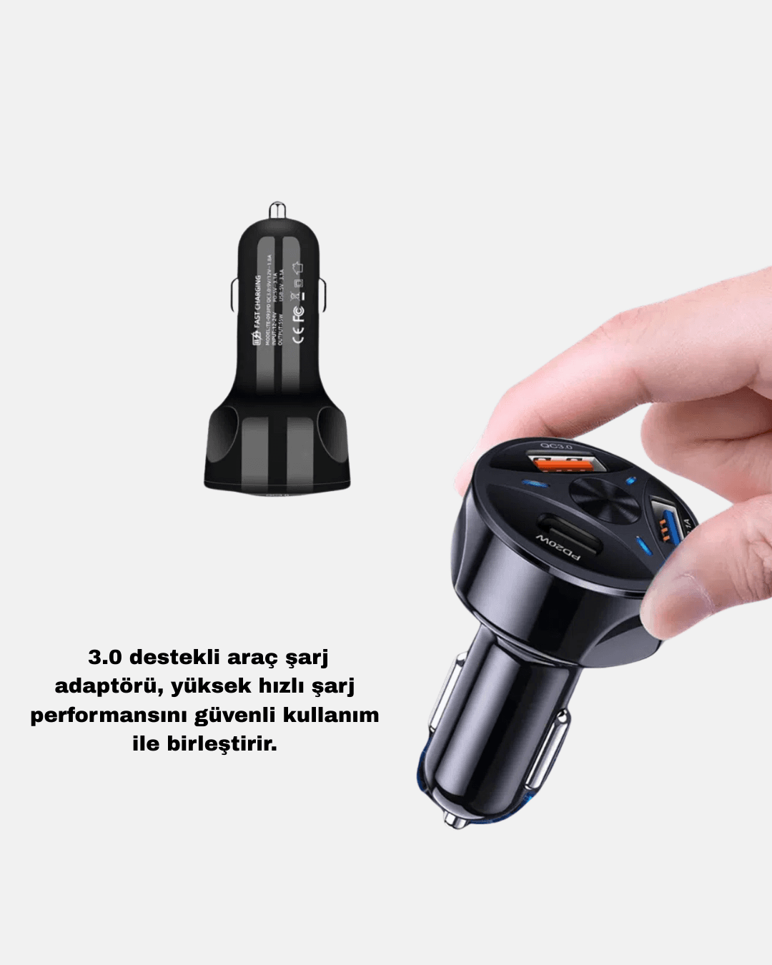 Araç İçi Telefon Tutucu + Quick Charge 3.0 Araç Şarj Cihazı Seti 3