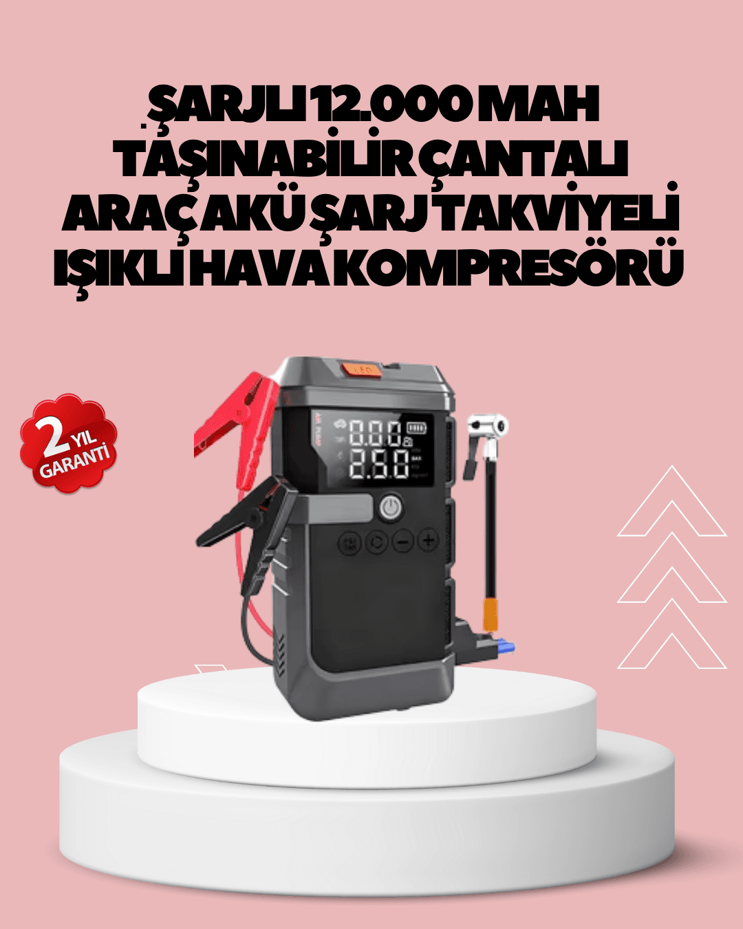 Araç İçin 4 Fonksiyonlu Akü Takviye ve Lastik Şişirme Cihazı