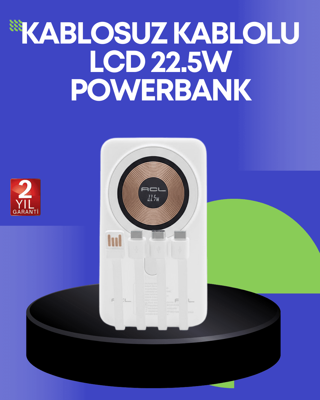 Çoklu Kablo Çıkışlı Taşınabilir Powerbank Kompakt Tasarım