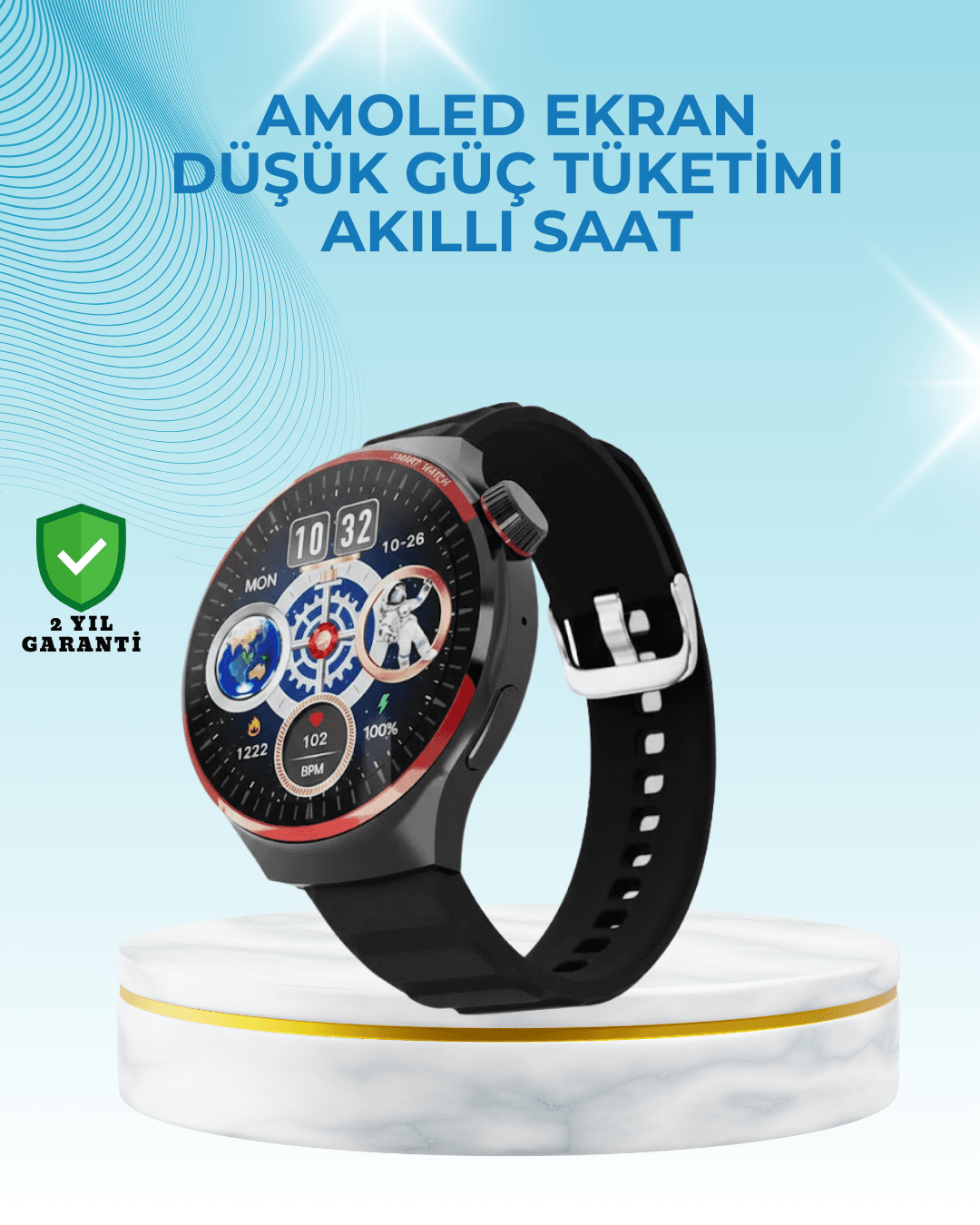 NFC Destekli Akıllı Saat AMOLED Ekranlı Şık Tasarım