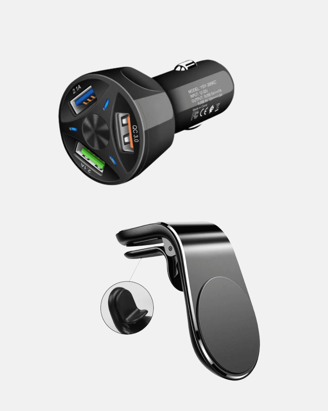 Araç İçi Telefon Tutucu + Quick Charge 3.0 Araç Şarj Cihazı Seti 6