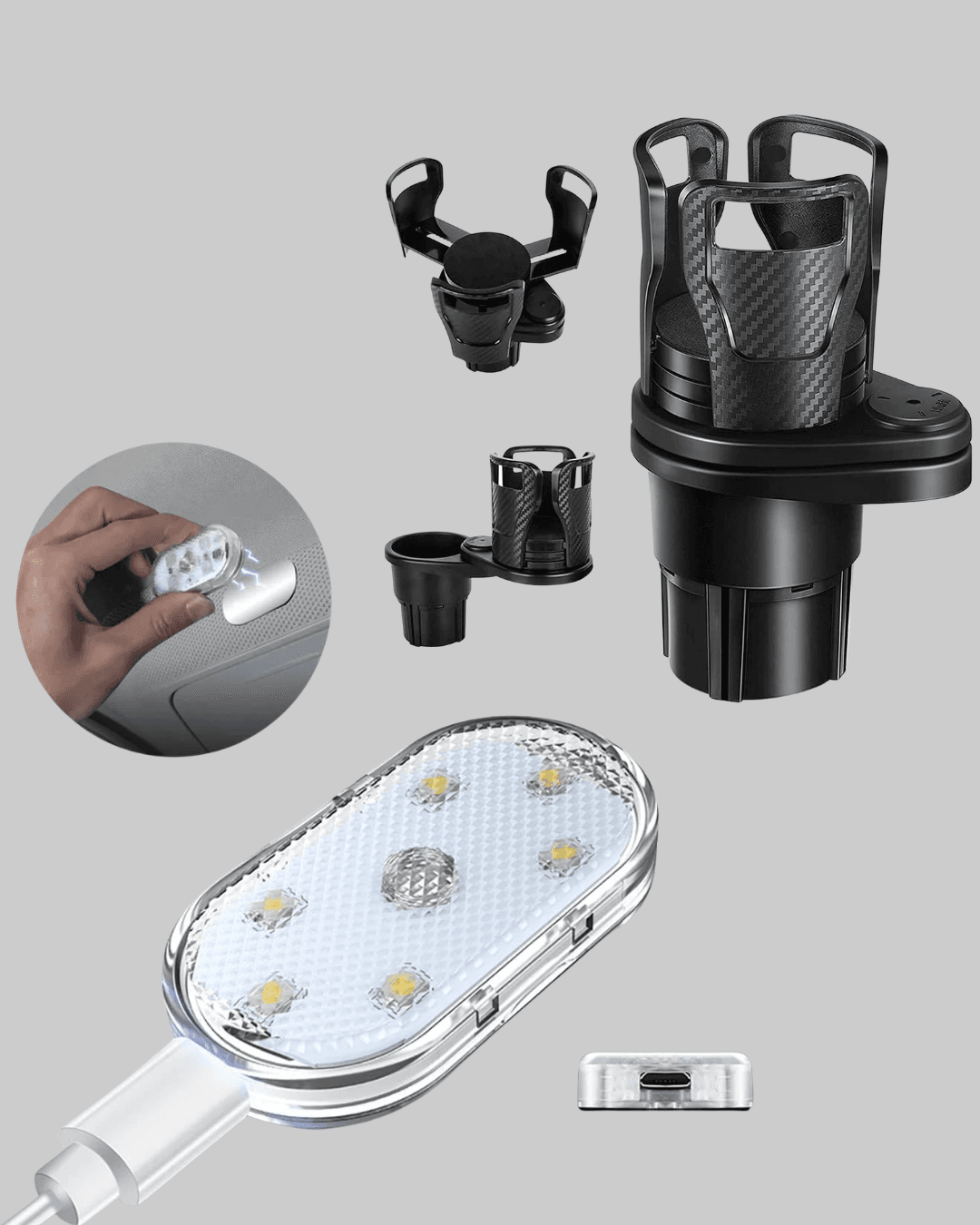 Araç İçi Düzen ve Ambiyans Seti Çift Bardak Tutucu + LED Işık 6
