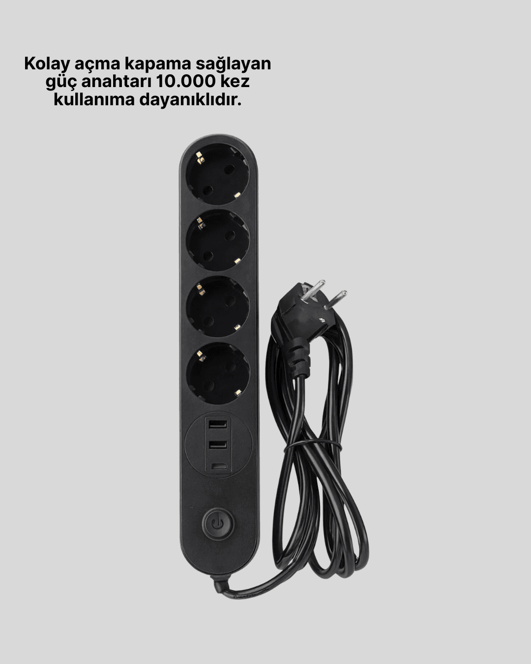4’lü Çoklu Priz 2 USB Type-C Girişli Akım Korumalı Siyah 5