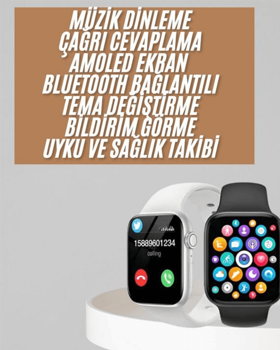 1.83 İnç Akıllı Saat Android ve İOS Uyumlu Çağrı Cevaplayabilen Adımsayar GPS Takibi