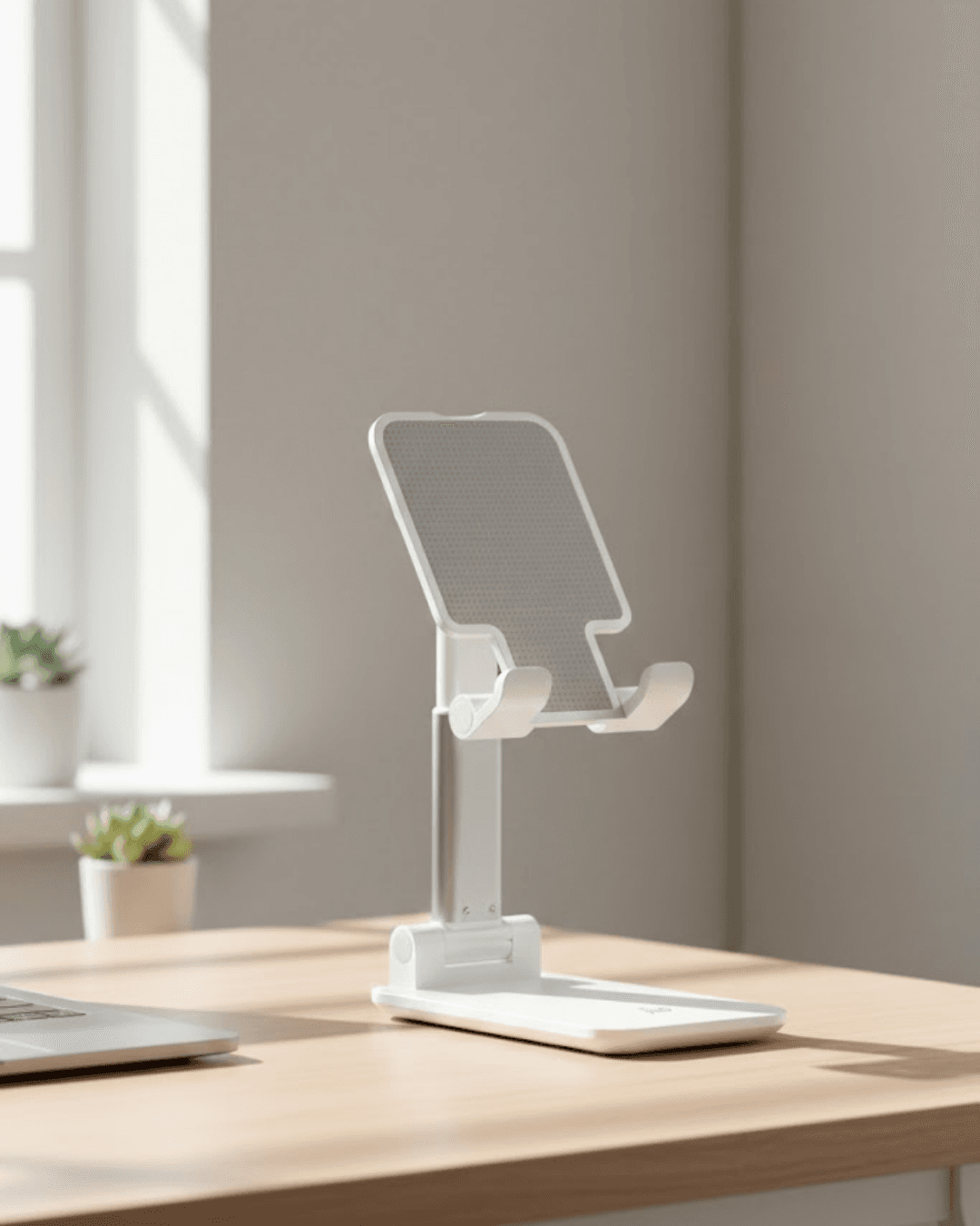 Ayarlanabilir Ergonomik Katlanabilir Masaüstü Telefon Tutucu Beyaz