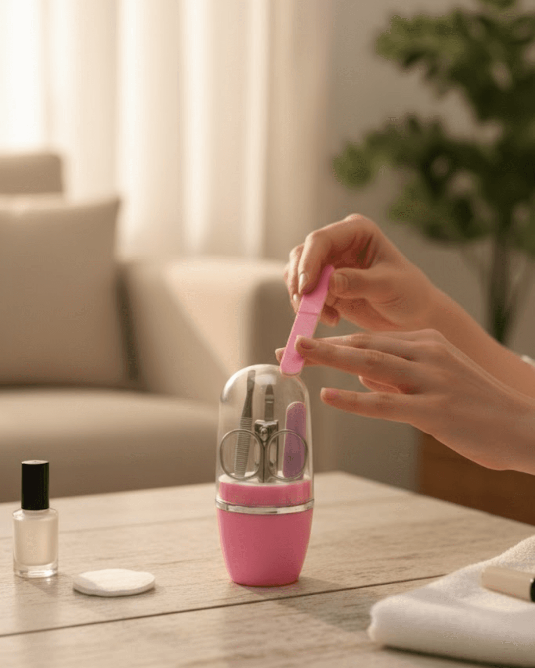 Tırnak Bakım Manikür Pedikür Seti 4 Parça Pembe Minimal ve Dayanıklı Kapsül