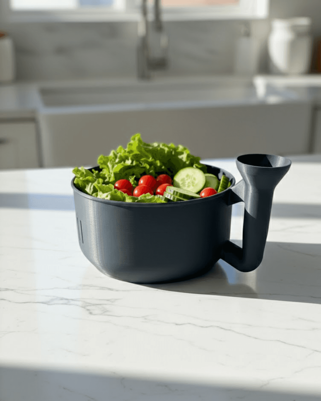 Pratik Sebze Yıkayıcı Süzgeçli Hazneli Ergonomik Saplı Mutfak Yardımcısı Siyah