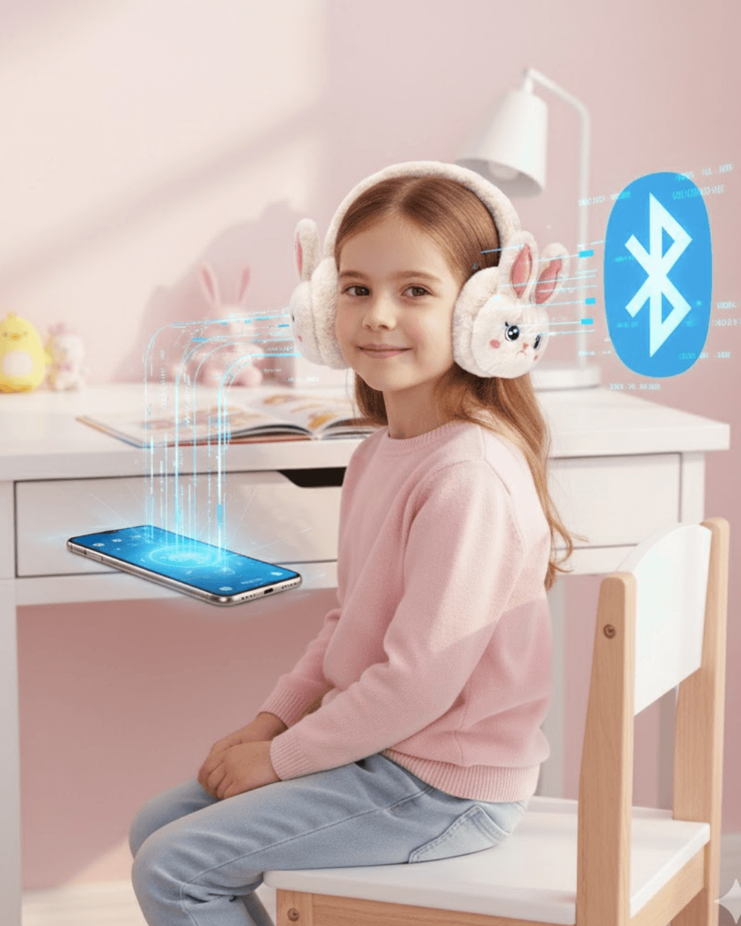 Peluş Tavşan Kulaklı Bluetooth Kulaklık Kablosuz Müzik TF Kart Destekli