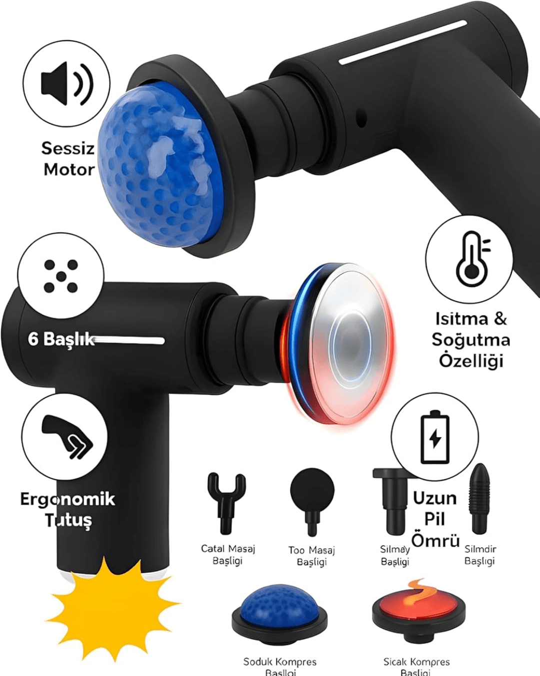 Isıtmalı Masaj M34 - 3200 RPM Titreşimli Sıcak Soğuk Terapi Masaj Aleti 6