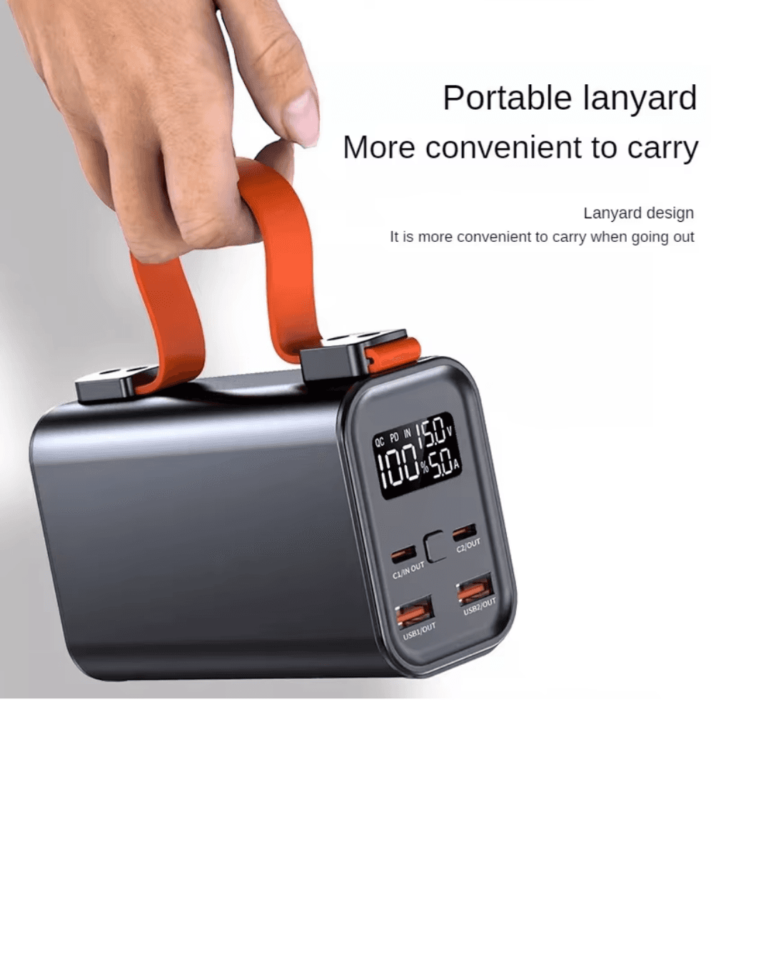 50000mAh Süper Fast Charge Power Bank LED Ekran Çoklu Port Taşıma Askılı 6