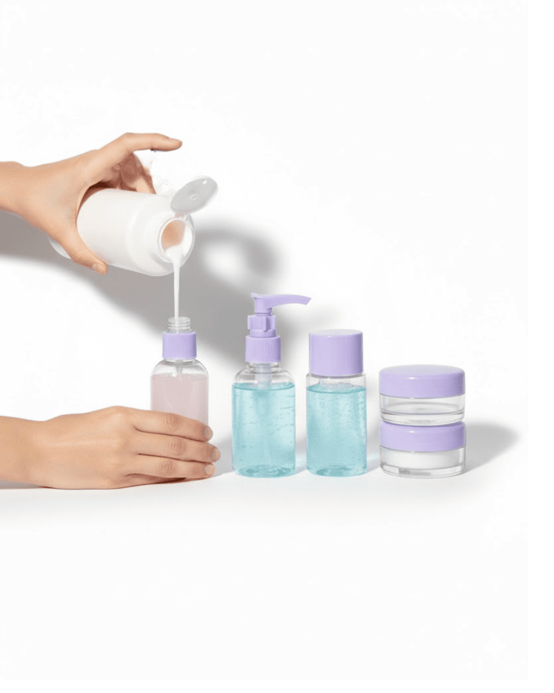 5'li Seyahat Şişesi Mor 30 ml Sızdırmaz Kozmetik Seti Uçak Kabin Boy 6