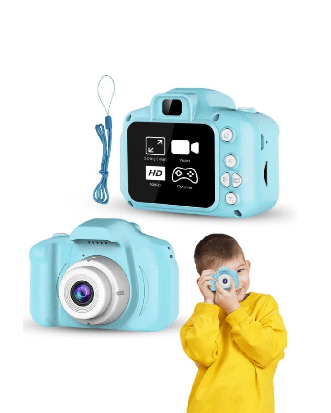Çocuk Kamerası Mavi HD Mini Kamera Video ve Fotoğraf Çekim Şarjlı Model 4