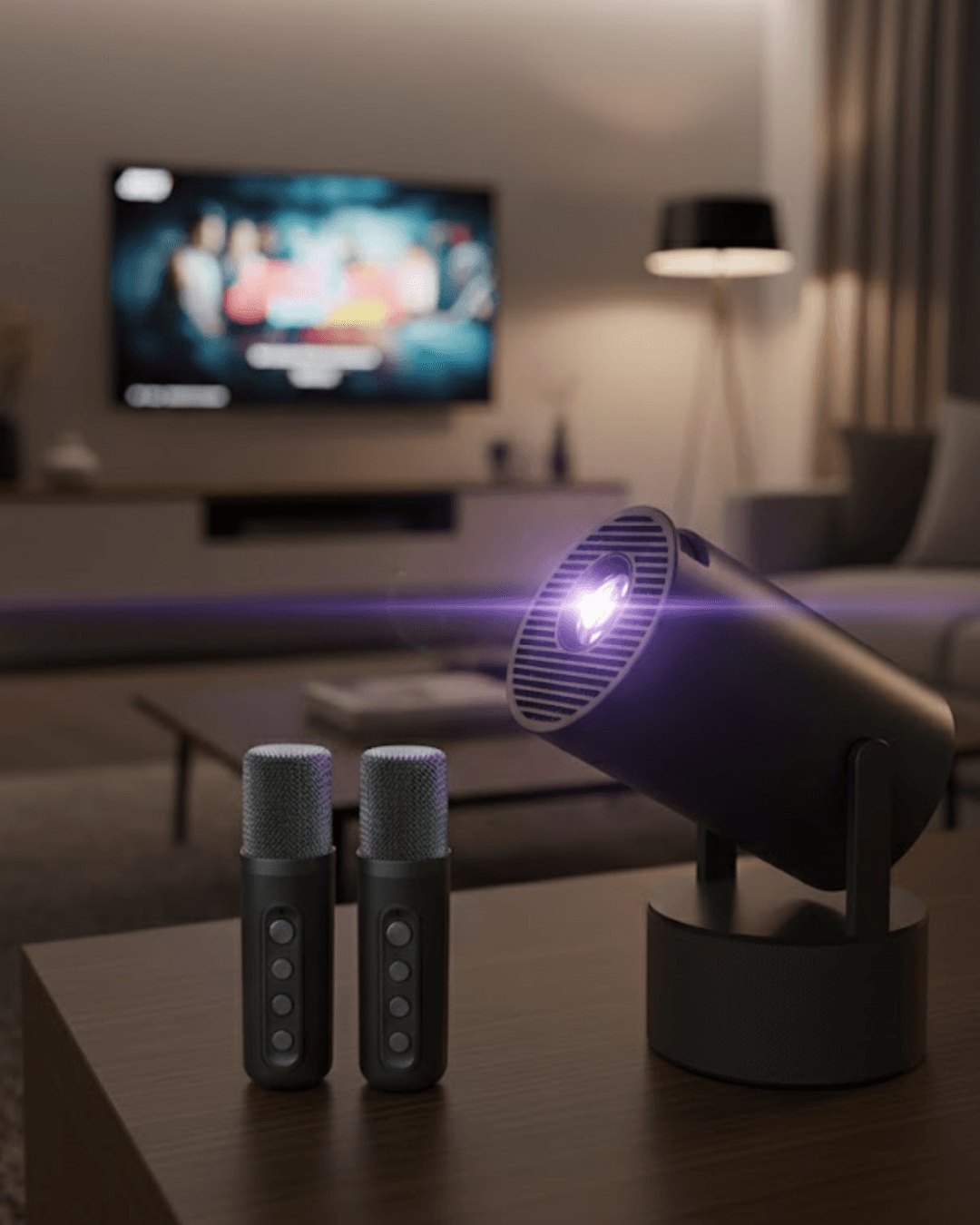3ü 1 Arada Projeksiyon Karaoke ve Bluetooth Hoparlör 1080P Android Siyah