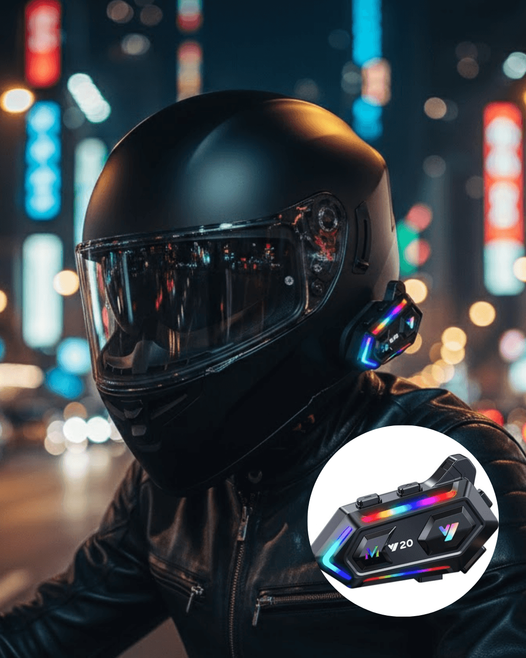 IPX6 Su Geçirmez Motosiklet Intercom 1000m Bağlantı 1000mAh Batarya RGB Işıklı