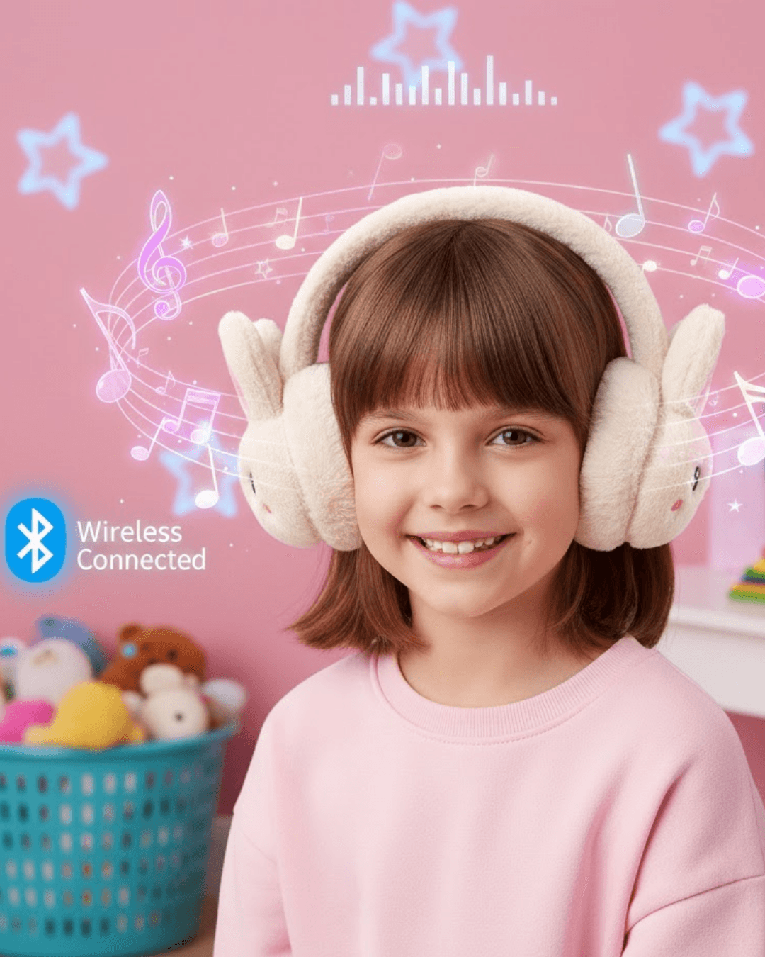 Kablosuz Peluş Bluetooth Kulaklık Mikrofonlu Şarjlı Müzik Çalar Tavşan Tasarım