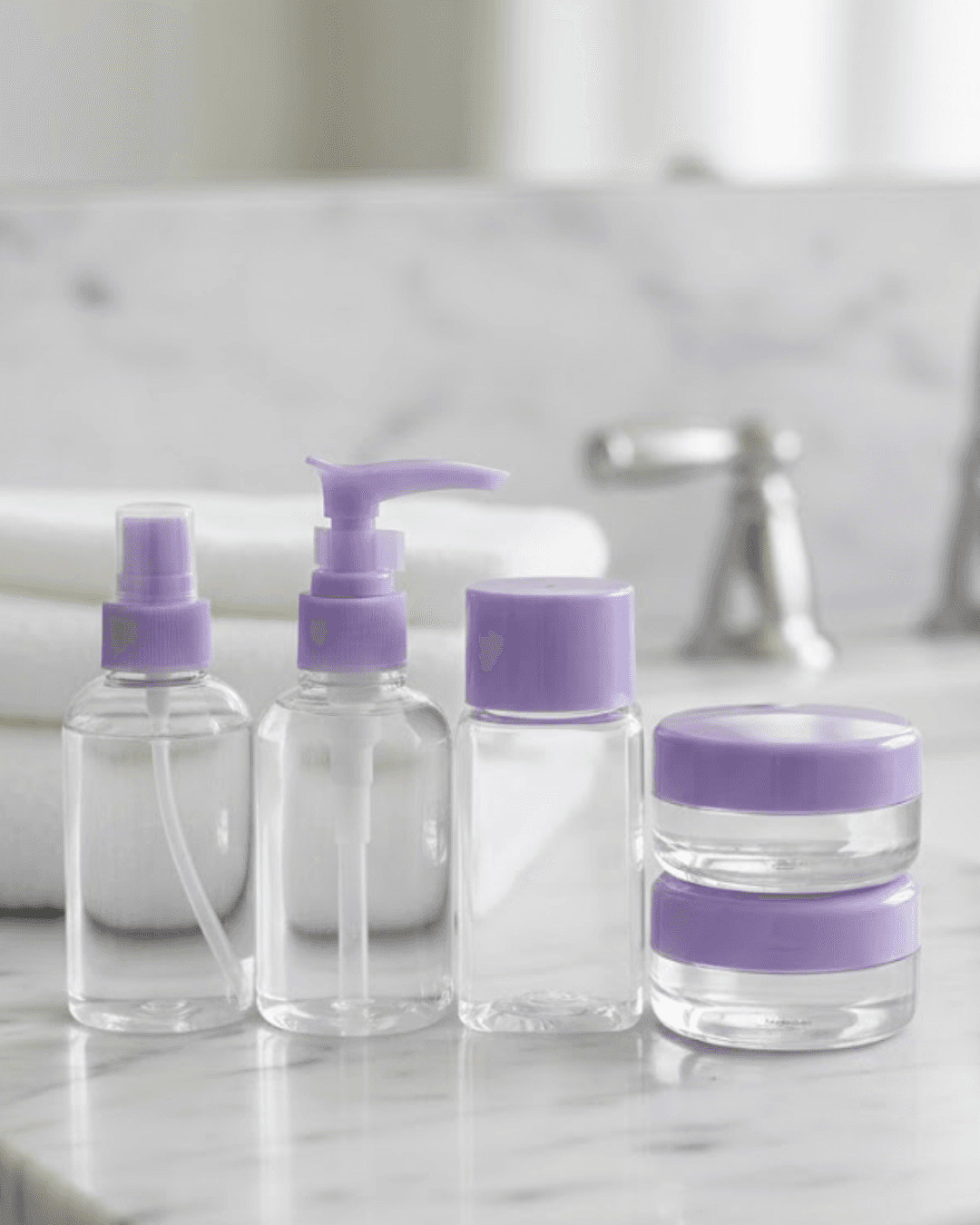 Seyahat İçin 5'li Şeffaf Kozmetik Şişe Seti 30 ml - Sızdırmaz Taşıma Çantası