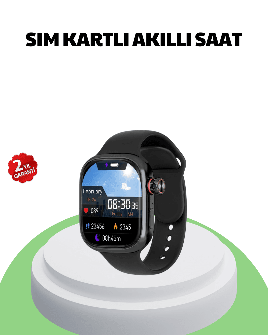Sesli Arama Özellikli SIM Kartlı Siyah Akıllı Saat - GPS ve Nabız Takibi