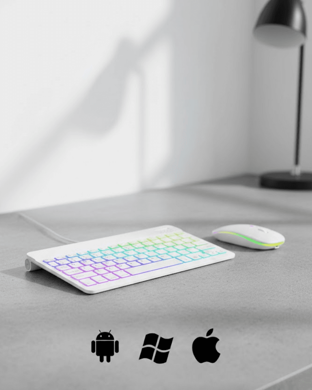 Türkçe Q Aydınlatmalı Klavye Mouse Seti Kablosuz Bluetooth Destekli