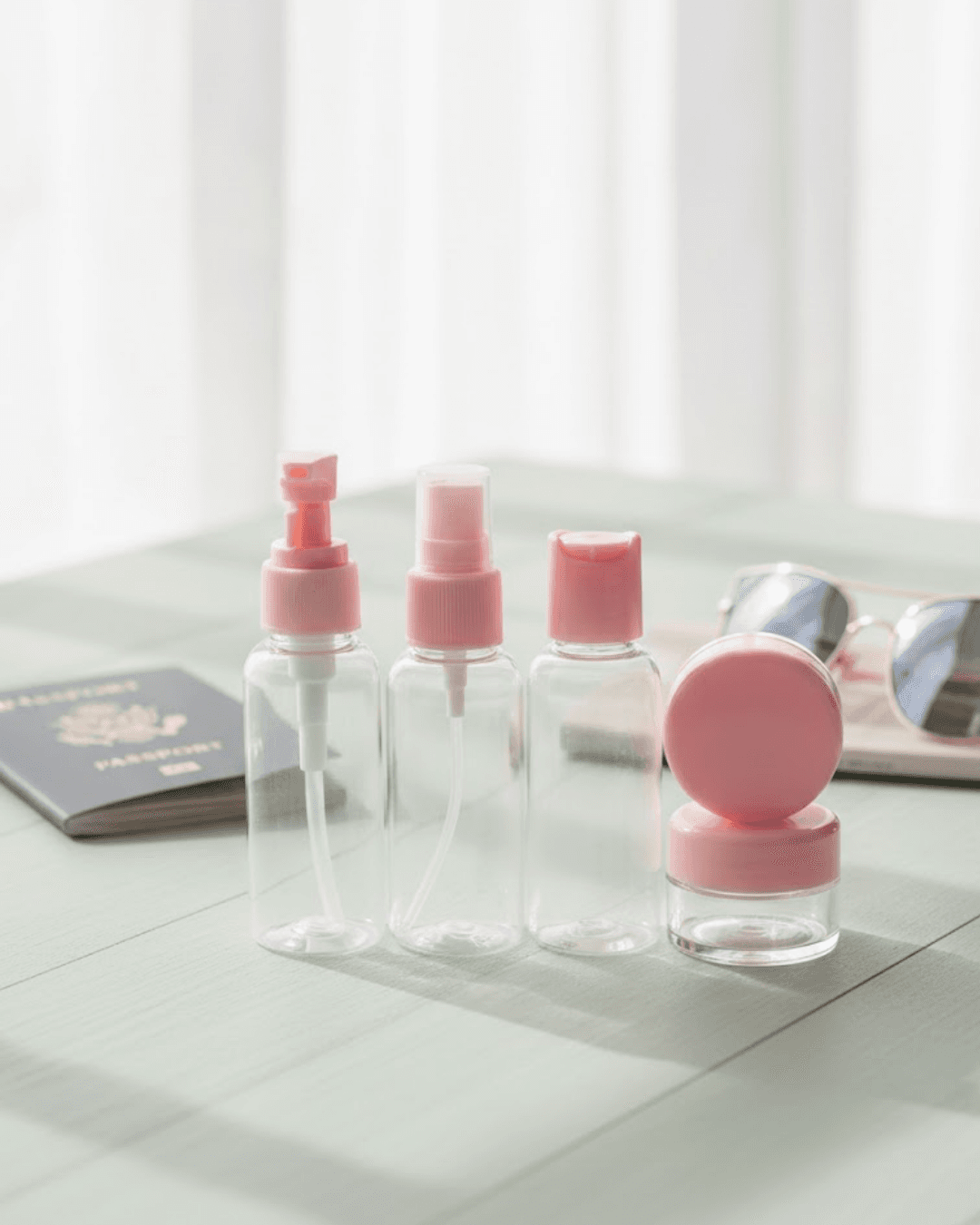 Seyahat İçin 5'li Kozmetik Dolum Seti 30 ml - Sprey, Şişe ve Krem Kutuları