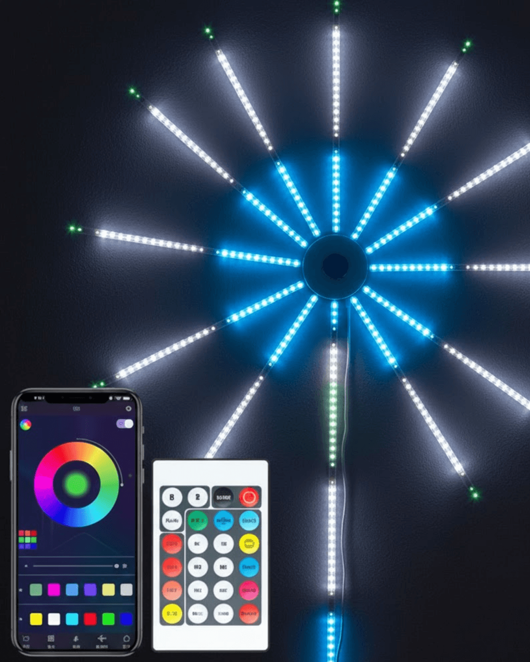 RGB LED Duvar Dekoru Sökülebilir Kollu Havai Fişek Işık Sistemi | Uygulamalı