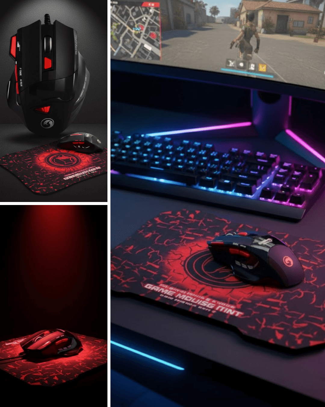 Ergonomik Gaming Mouse ve Mousepad Seti 3 DPI Ayarlı LED Işıklı Dokuma Kablo