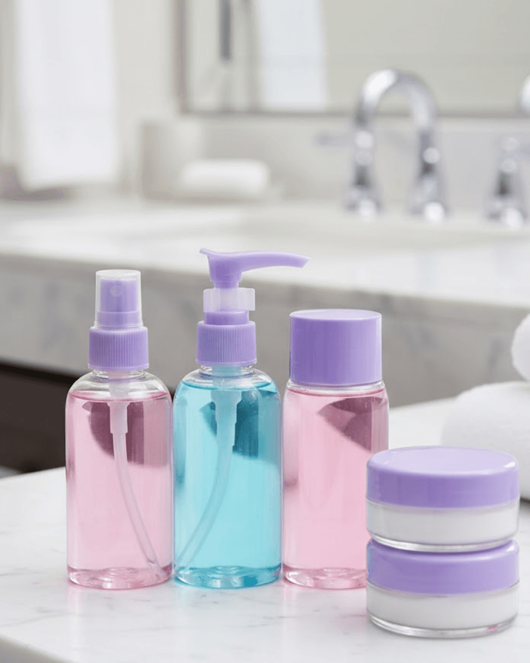 Taşınabilir 5'li Seyahat Banyo Seti Şeffaf Kozmetik Kapları 30 ml