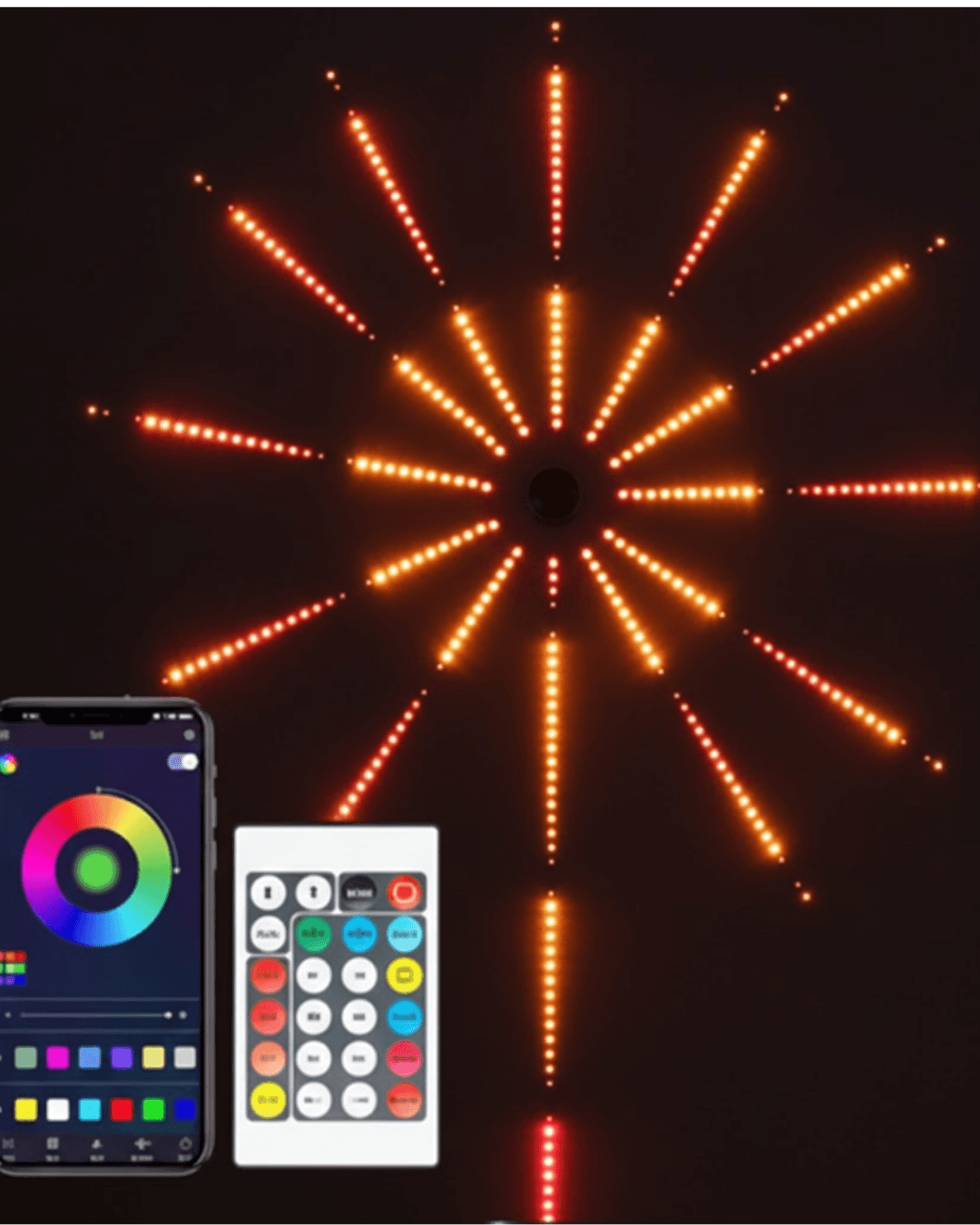 Uygulama Destekli RGB LED Havai Fişek Duvar Aydınlatması | Sökülebilir Kollu