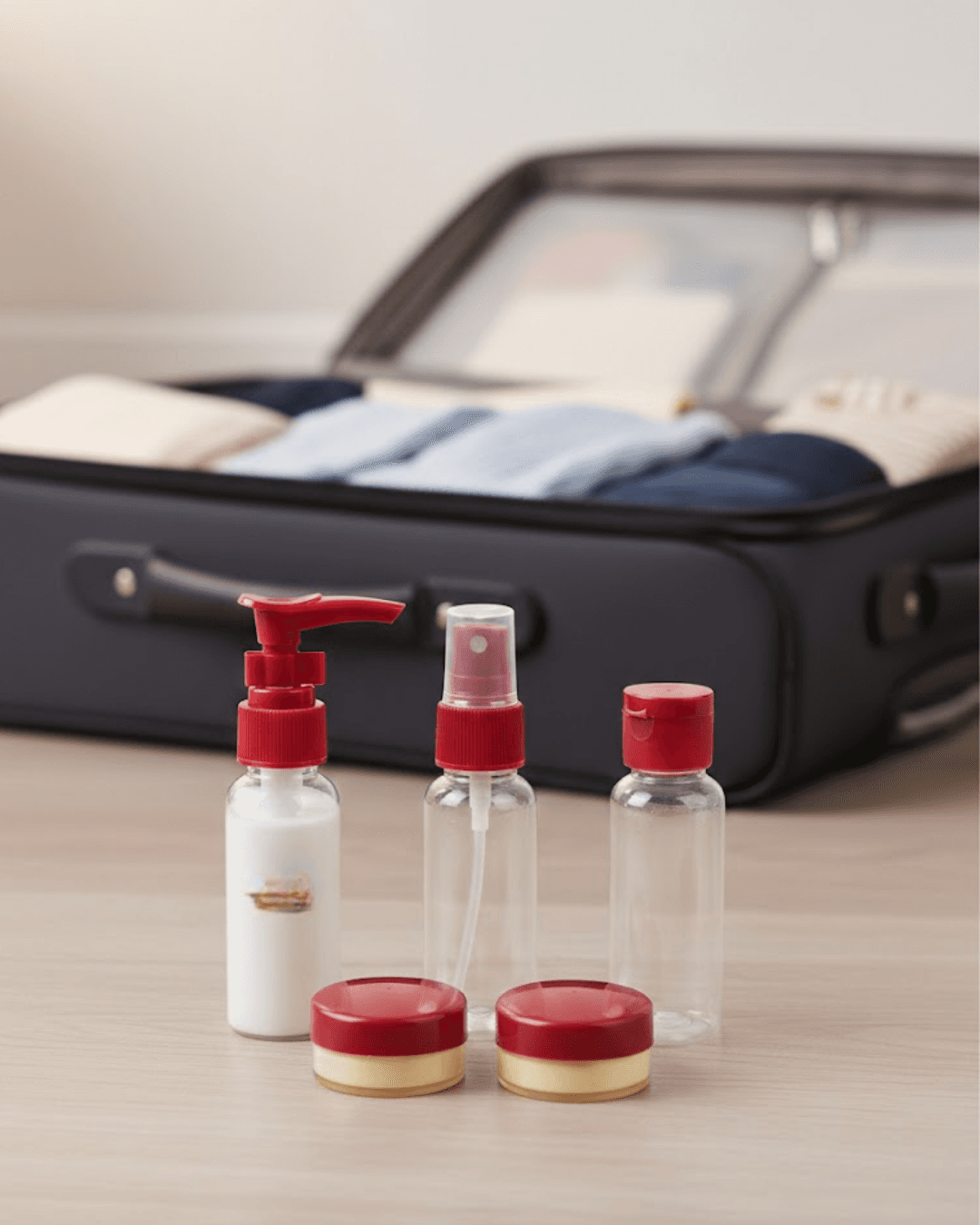 Seyahat İçin 5li Şeffaf Kozmetik Organizer Seti 30 ml Sızdırmaz Kapak