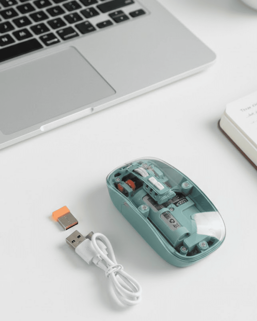 Pilli Kablosuz Mouse Bluetooth ve USB Uyumlu Sessiz Tıklama Şeffaf Tasarım