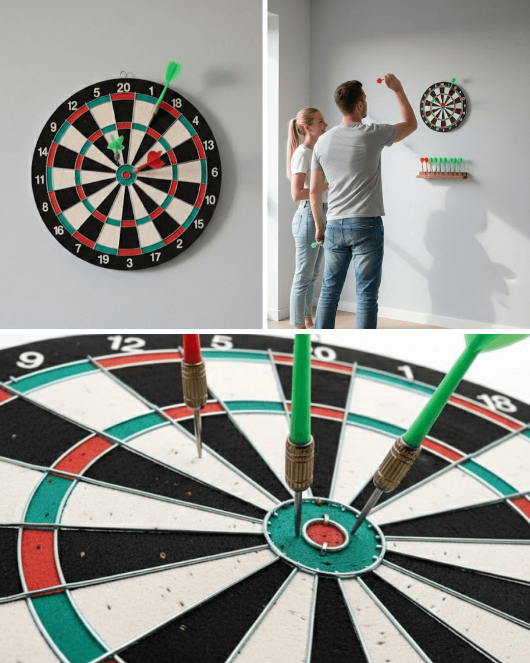 17 İnç Dart Tahtası 4 Metal Dart Oku ile Ahşap Ev Oyun Seti