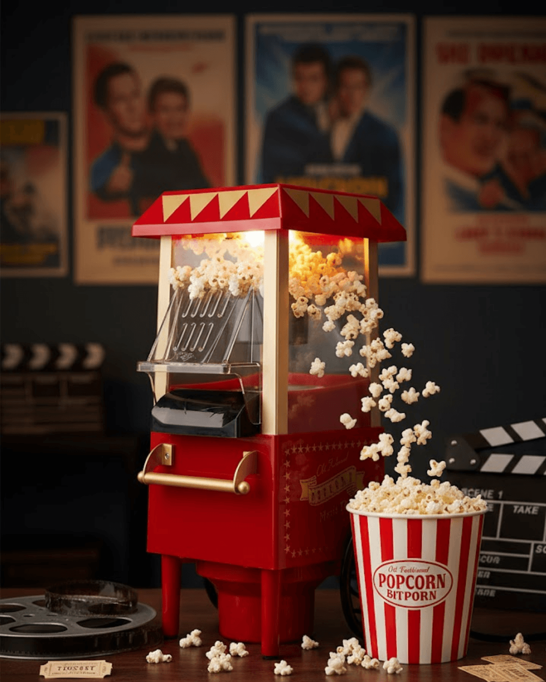 PG618 Kırmızı Yağsız Mısır Patlatma Makinesi - Nostaljik Sıcak Hava Popcorn Makinesi