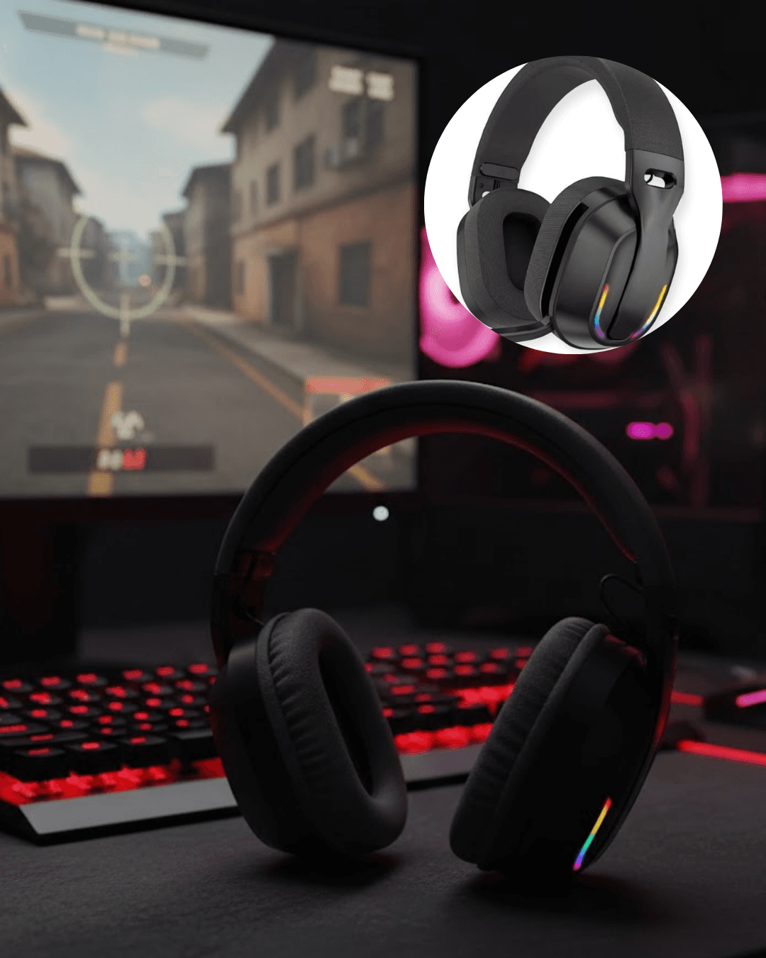 PGB500 Bluetooth Oyuncu Kulaklığı 40MM Sürücü RGB Aydınlatma Type-C Şarj