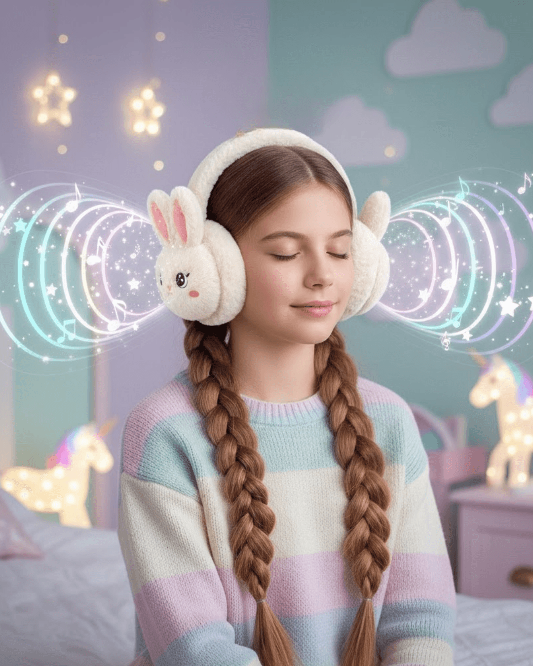 WBK861 Krem Peluş Kablosuz Bluetooth Kulaklık TF Kart ve Mikrofon Destekli