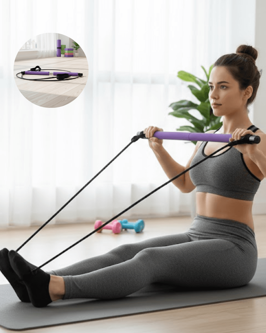 Pilates Seti Ev Egzersiz Ekipmanı Dirençli Bar Bilek Destekli Taşınabilir